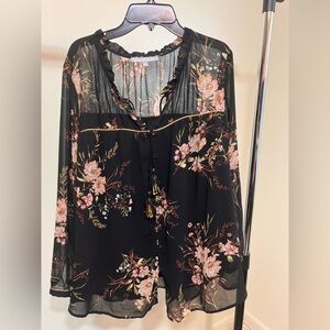 Daniel Rainn Black Floral Sheer Blouse